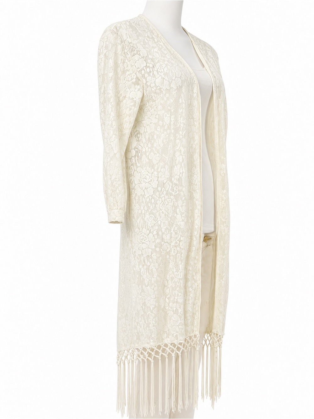 Cato a bohemian floral lace long duster cardigan medium off white fringe - Picture 6 of 12